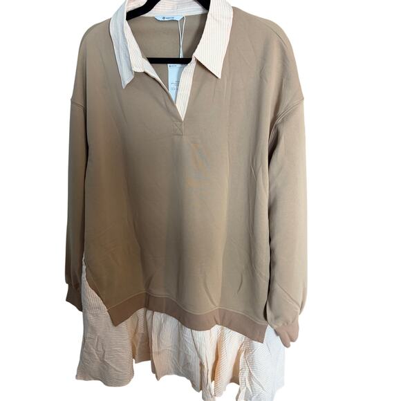 Wenrine Dresses & Skirts - NWT Layered Collared Sweatshirt Dress XXL Stripe Hem Oversize Tunic Lagenlook